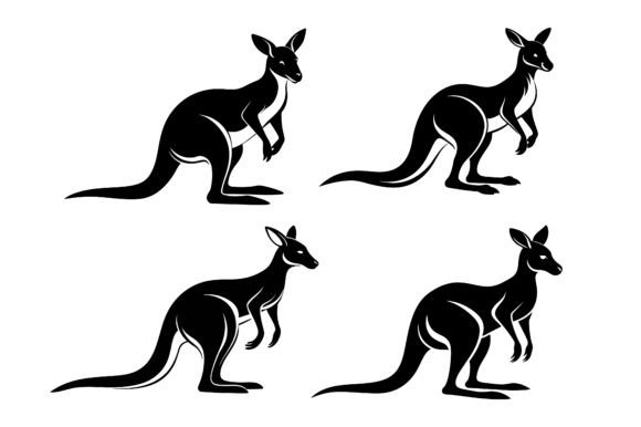 A Stylized Kangaroo Black Silhouette Set for Modern Branding