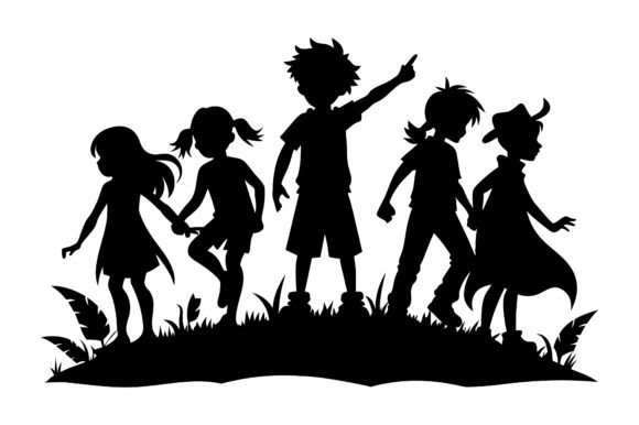 Adventure Kids Black Silhouette Vector Graphics