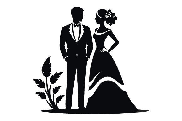 Black Silhouette Wedding Vector Graphics for Print Templates