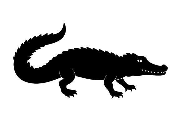 Crocodile Black Silhouette Vector Graphics for Print Templates