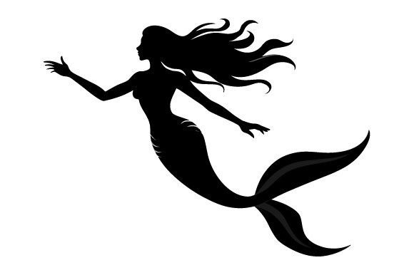 Dancing Mermaid Black Silhouette Vector Graphics for Print Templates