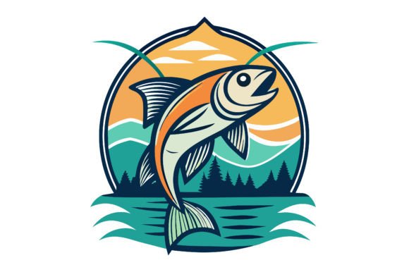 Fishing Silhouette Vector Graphics for Print Templates