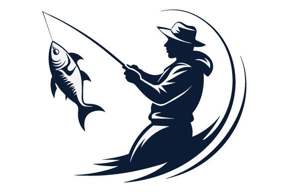 Fishing Silhouette Vector Graphics for Print Templates