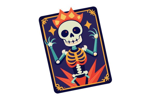 Fun Skeleton Tarot Card Vector Graphic for Print Templates