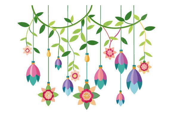 Hanging Flower Strings Vector Graphic for Print Templates