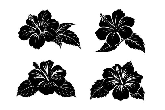 Hibiscus Black Silhouette Vector Design Graphics for Print Templates
