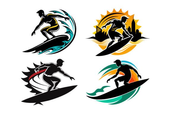 Man Surfing the Sea Black Silhouette Graphics