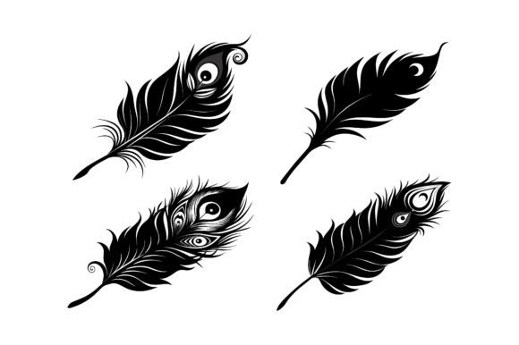 Peacock Feather Black Silhouette Vector for Print Templates and Graphics