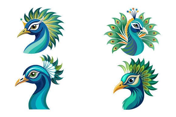 Peacock Head Design on White Background Graphics