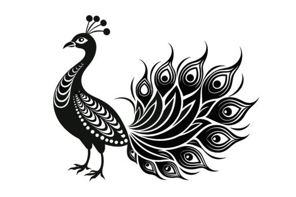 Peacock Line Art Silhouette