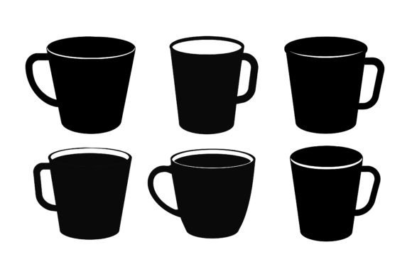 Plastic Mug Black Silhouette Vector Set Graphics for Print Templates