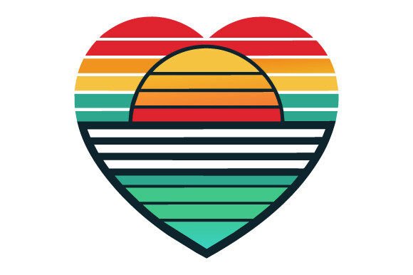Retro Striped Sunset Prints in Heart