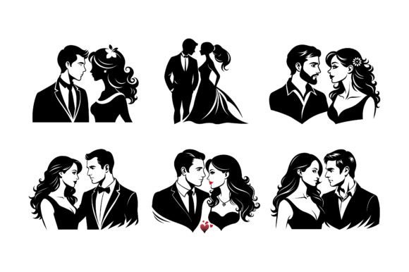 Romantic Couple Line Art Silhouette Graphics for Local Branding