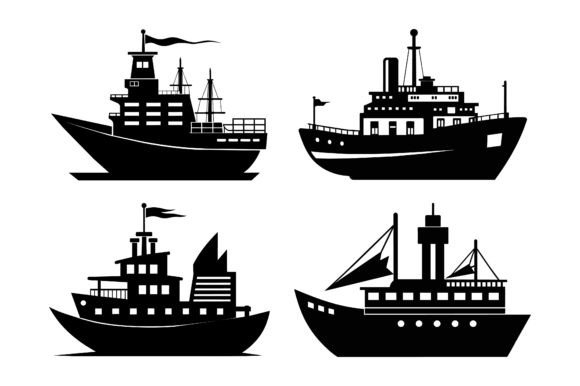 Ship Black Silhouette Bundle Graphics for Print Templates