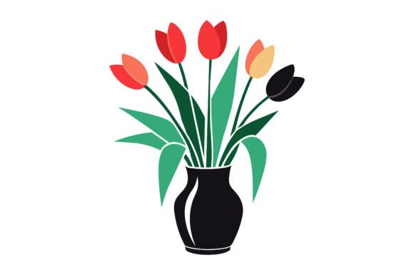 Tulips on the Vase Vector Silhouette