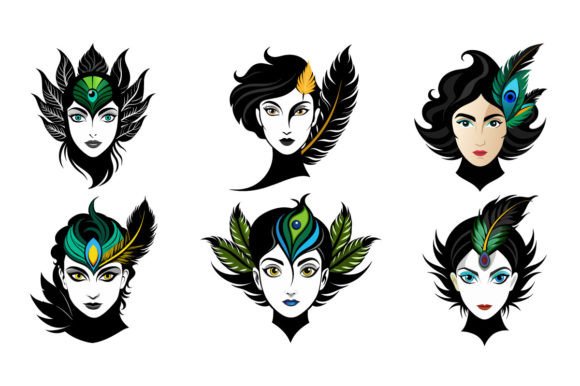 Vector-of-face-with-peacock-feather Graphics for Print Templates