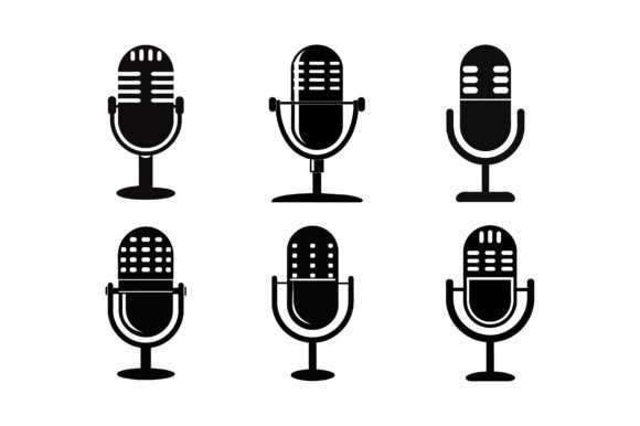 Voice Recorder Mic Icon Black Silhouette Graphics for Print Templates
