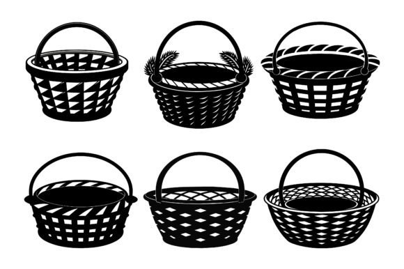 Wicker Basket Black Silhouette Vector Graphics for Print Templates